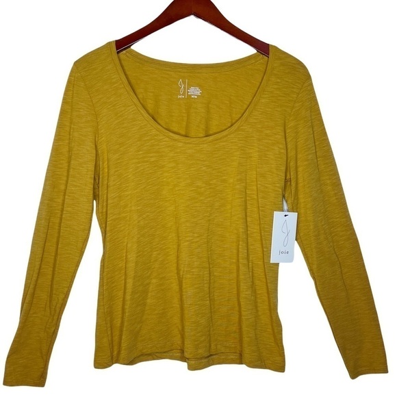 JOIE NWT Scoop Neck Modal Cotton Long Sleeve Top Size Medium in Heather Mustard - Picture 13 of 13